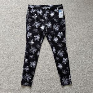 Simply Vera Wang Womens Chino Leggings Sz Large  Black Floral Pattern - NWT New